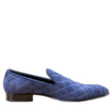 Manzoni Handmade Blue Suede Leather Loafer Shoes