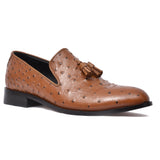 Manzoni Handmade Ostrich Pattern Leather Loafers