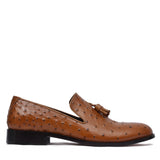 Manzoni Handmade Ostrich Pattern Leather Loafers