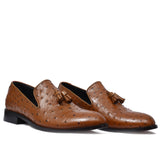 Manzoni Handmade Ostrich Pattern Leather Loafers