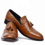 Manzoni Handmade Ostrich Pattern Leather Loafers