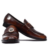 Manzoni Handmade Double B Buckle Style Leather Loafers