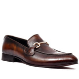 Manzoni Handmade Buckle Style Brown Leather Loafers