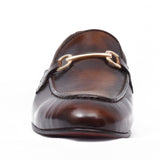 Manzoni Handmade Buckle Style Brown Leather Loafers