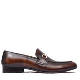 Manzoni Handmade Buckle Style Brown Leather Loafers