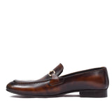 Manzoni Handmade Buckle Style Brown Leather Loafers