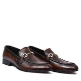 Manzoni Handmade Buckle Style Brown Leather Loafers