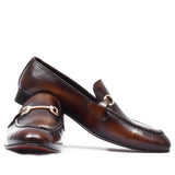 Manzoni Handmade Buckle Style Brown Leather Loafers