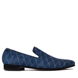 Manzoni Handmade Blue Suede Leather Loafer Shoes