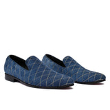 Manzoni Handmade Blue Suede Leather Loafer Shoes