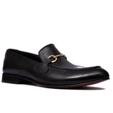 Manzoni Handmade Buckle Style Black Leather Loafers