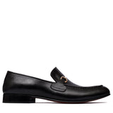 Manzoni Handmade Buckle Style Black Leather Loafers