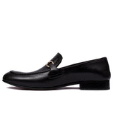 Manzoni Handmade Buckle Style Black Leather Loafers