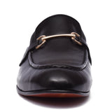Manzoni Handmade Buckle Style Black Leather Loafers