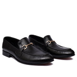Manzoni Handmade Buckle Style Black Leather Loafers