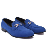 Manzoni Handmade Blue Suede Leather Loafer Shoes