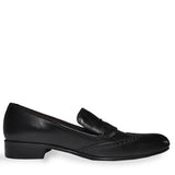 Manzoni Handmade Brogue Style Black Leather Loafers