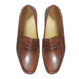Manzoni Handmade Moc Toe Strap Leather Loafers