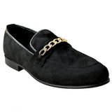 Manzoni Handmade Crafted Black Suede Chain Loafers - Manzoni