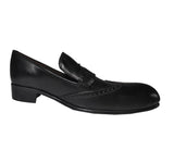 Manzoni Handmade Brogue Style Black Leather Loafers