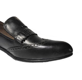 Manzoni Handmade Brogue Style Black Leather Loafers