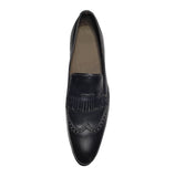 Manzoni Handmade Brogue Style Black Leather Loafers